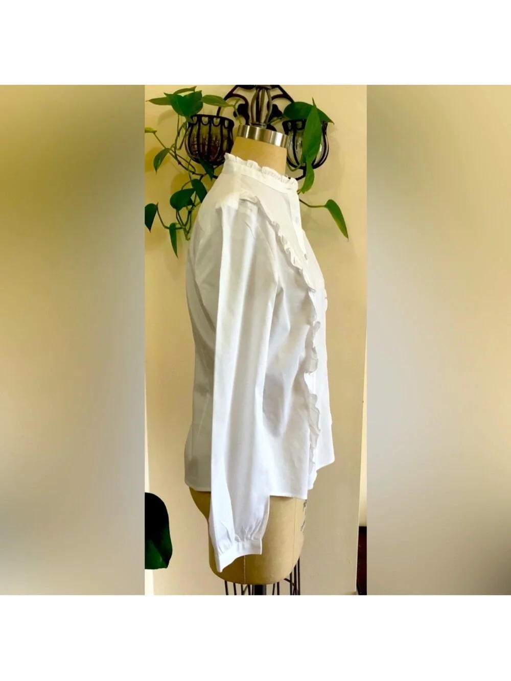 NEW Brooks Brothers Elegant White Ruffled trim collar Cotton/ Stretch Top 8